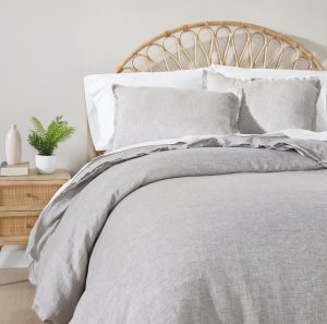Amity home brisbane linen duvet cover in grey chambray   frayed edges