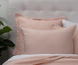 Amity home brisbane linen duvet cover in petal pink   frayed edge linen