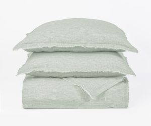Amity home brisbane linen duvet cover in seaglass   frayed edge detail
