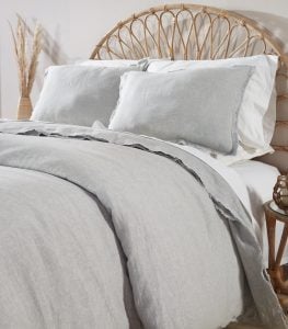 Amity home brisbane linen duvet cover in seaglass   frayed edge detail