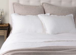 Amity home brisbane linen duvet cover in white   frayed edge detail