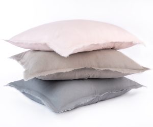 Amity home brisbane linen duvet cover in ash grey   frayed edge detail