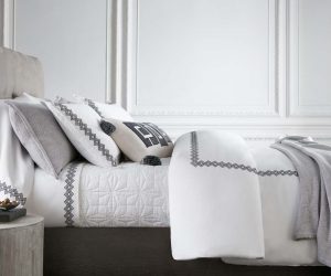 Amity home amalfi duvet cover in white with asphalt   geometric embroidery