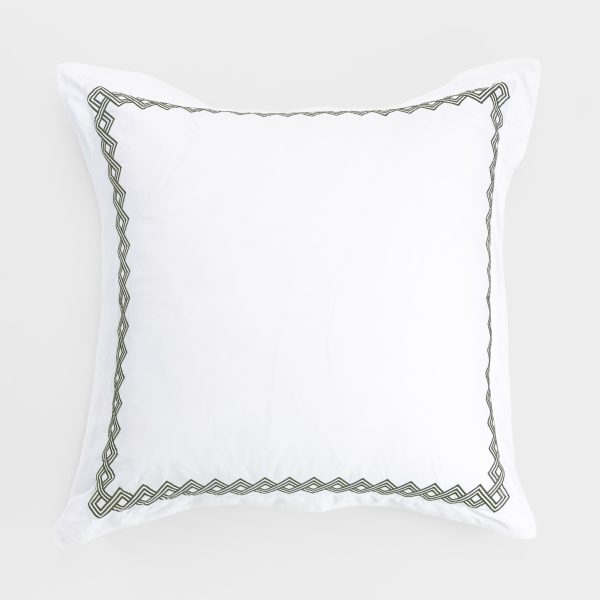 Amity home amalfi sham in white with asphalt border   geometric chain pattern