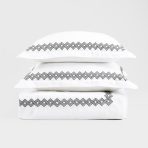 Amity home amalfi duvet cover in white with asphalt   geometric embroidered pattern
