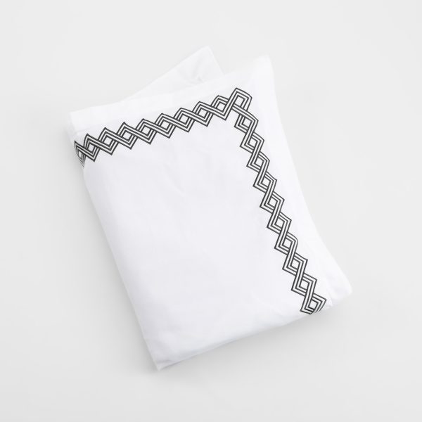 Amity home amalfi duvet cover in white with asphalt   geometric embroidered border