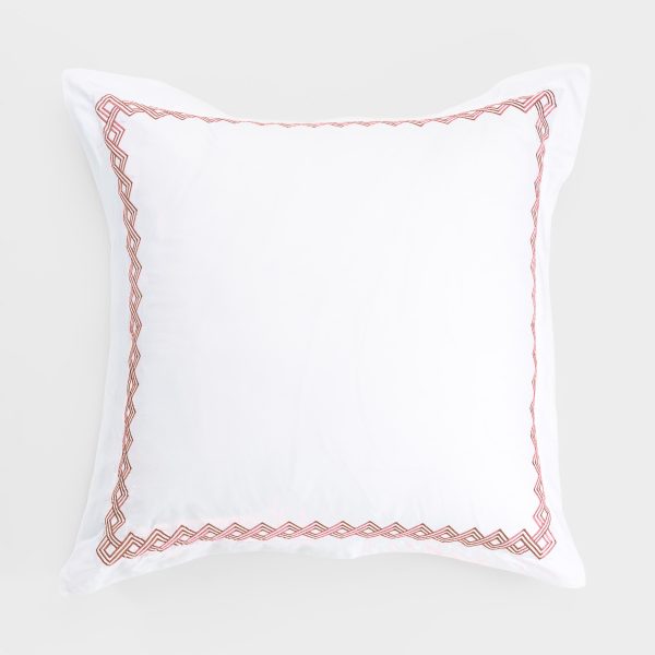 Amity home amalfi sham in coral   geometric embroidered border