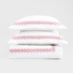 Amity home amalfi duvet cover in whitecoral   geometric embroidered pattern