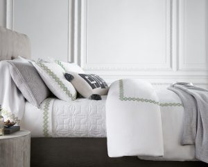 Amity home amalfi duvet cover in lemongrass   geometric embroidered border