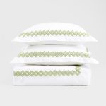Amity home amalfi duvet cover in lemongrass   geometric embroidered pattern