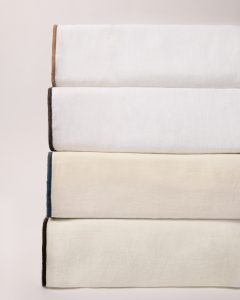 Amity home tyne duvet cover in ivory steel blue   linen texture with contrast piping