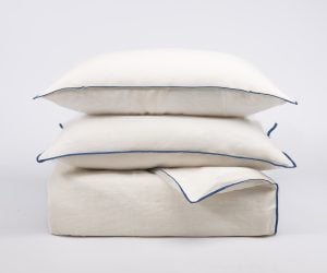 Amity home tyne duvet cover in ivory steel blue   contrasting piping detail