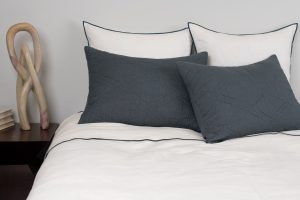 Amity home barcelona linen quilt in steel blue   crinkled texture