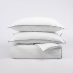 Amity home tyne duvet cover in white charcoal   linen texture with piping