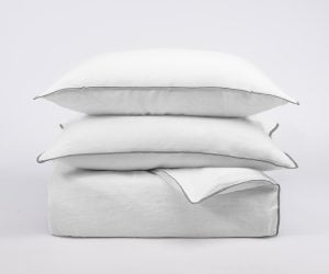 Amity home tyne duvet cover in white charcoal   linen texture with piping