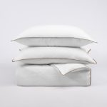 Amity home tyne duvet cover in white natural   brown piping detail