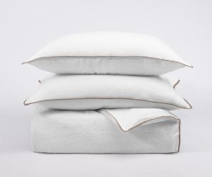 Amity home tyne duvet cover in white natural   brown piping detail