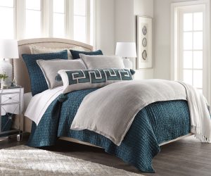 Amity home ellington  hadon collection in teal  grey   textured quilted bedding