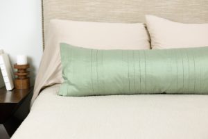 Amity home york x long bolster in seaglass   vertical pleated design