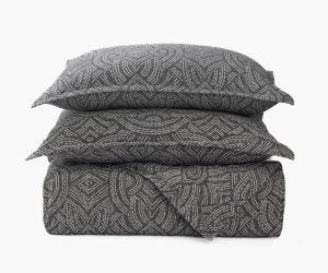 Amity home andre jacquard duvet cover in asphalt   jacquard pattern