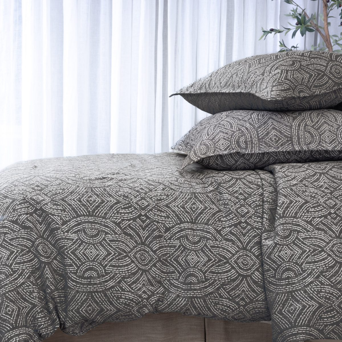 Amity home andre jacquard duvet cover in asphalt   intricate geometric pattern