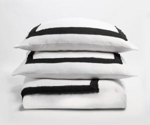 Amity home brady duvet cover in ivory asphalt   frayed edge border