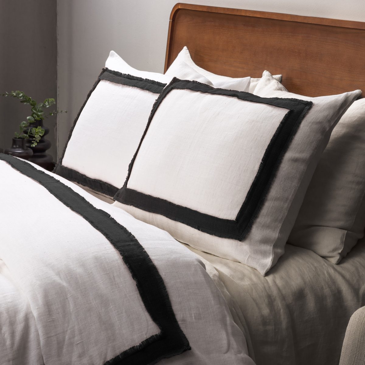 Amity home brady duvet cover in ivory asphalt   frayed edge trim