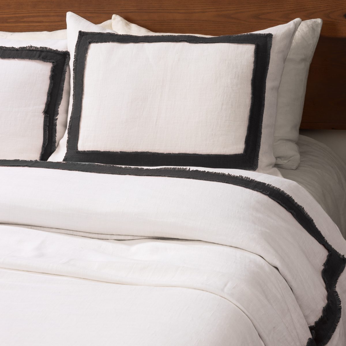 Amity home brady duvet cover in ivory asphalt   frayed edge trim