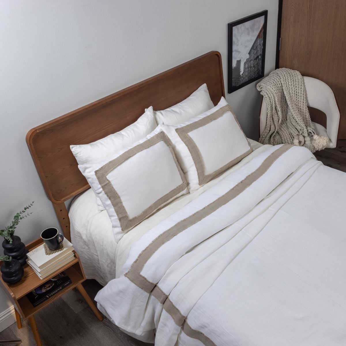 Amity home brady duvet cover in ivory natural   frayed edge trim