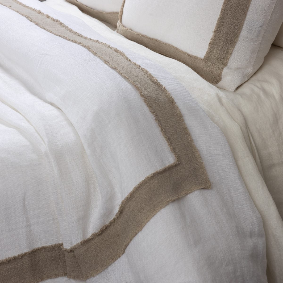 Amity home brady duvet cover in ivory natural   frayed edge trim