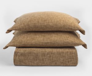 Amity home drew duvet cover in ochre   textured linen weave