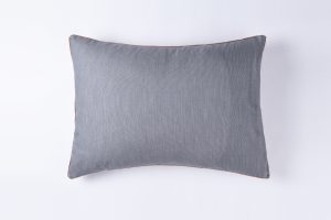 Amity home reaves duvet cover set in grey pinstripe   brown piping detail