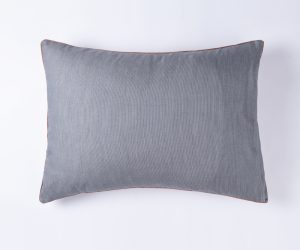 Amity home reaves duvet cover set in grey pinstripe   brown piping detail