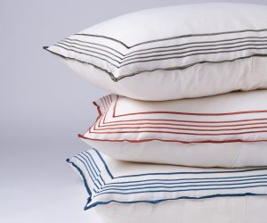 Amity home nell duvet cover in laurel   mitered stripe embroidery