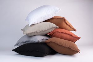 Amity home preston pillow in saddle   frayed edge detail