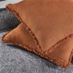Amity home preston pillow in ochre   frayed edge detail