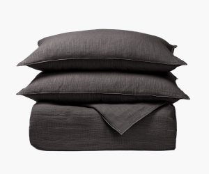 Amity home harlow duvet in charcoal   textured weave fabric