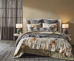 Amity home casteel duvet in ochre floral   botanical print
