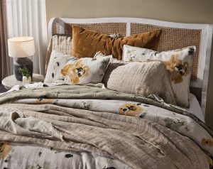 Amity home kent bedspread in ochrenatural   abstract floral pattern