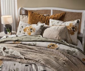 Amity home kent bedspread in ochrenatural   abstract floral pattern