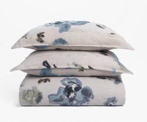 Amity home casteel duvet in limestone   abstract blue floral print
