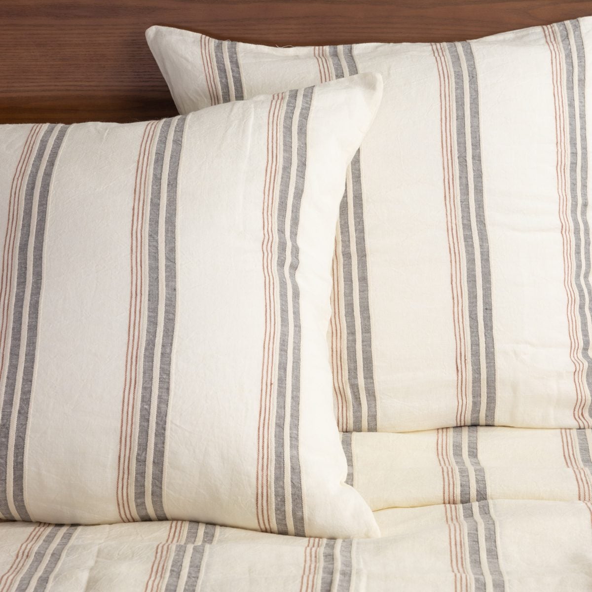 Amity home flinn duvet in cream with grey  terracotta stripes   relaxed linen texture