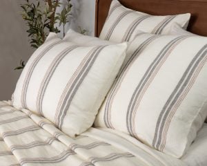 Amity home flinn duvet in cream   grey  terracotta striped pattern