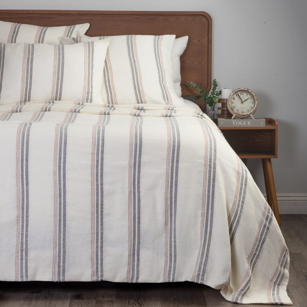 Amity home flinn duvet in cream with grey  rust stripes   textured cotton blend