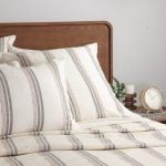Amity home flinn duvet in cream with grey  terracotta stripes   vertical striped pattern