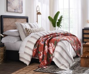 Amity home flinn  fitz collection in cream stripe   rust floral quilt