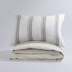 Amity home flinn duvet in natural   vertical grey  terracotta stripes
