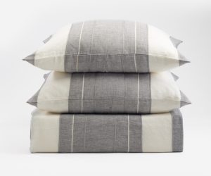 Amity home truett duvet in grey and white stripe   textured linen fabric