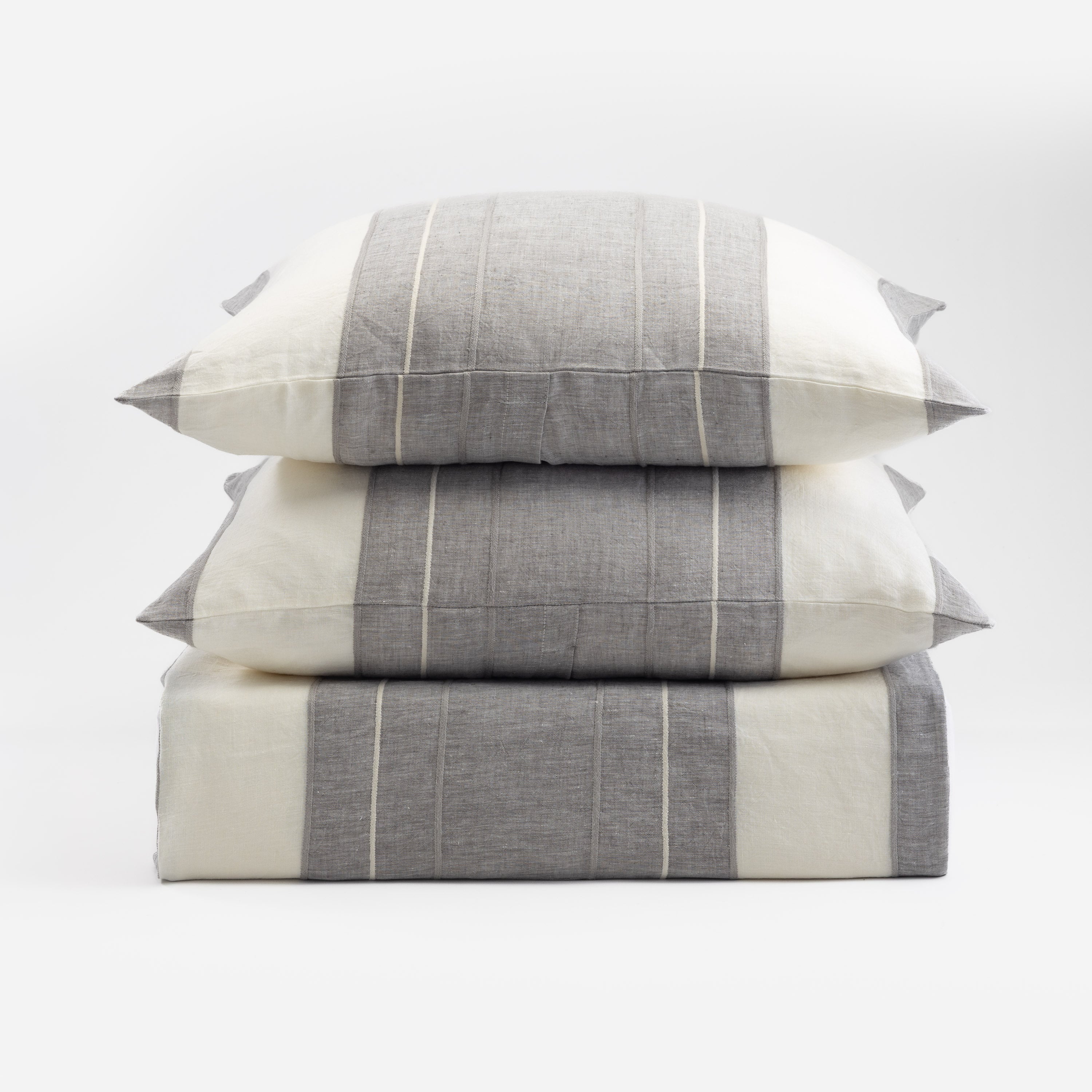 Amity Home Truett Duvet in Grey and White Stripe - Textured Linen Fabric