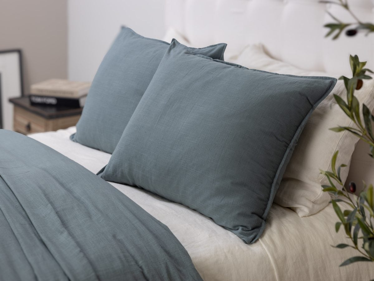 Amity home baker duvet in petrol blue   relaxed linen texture